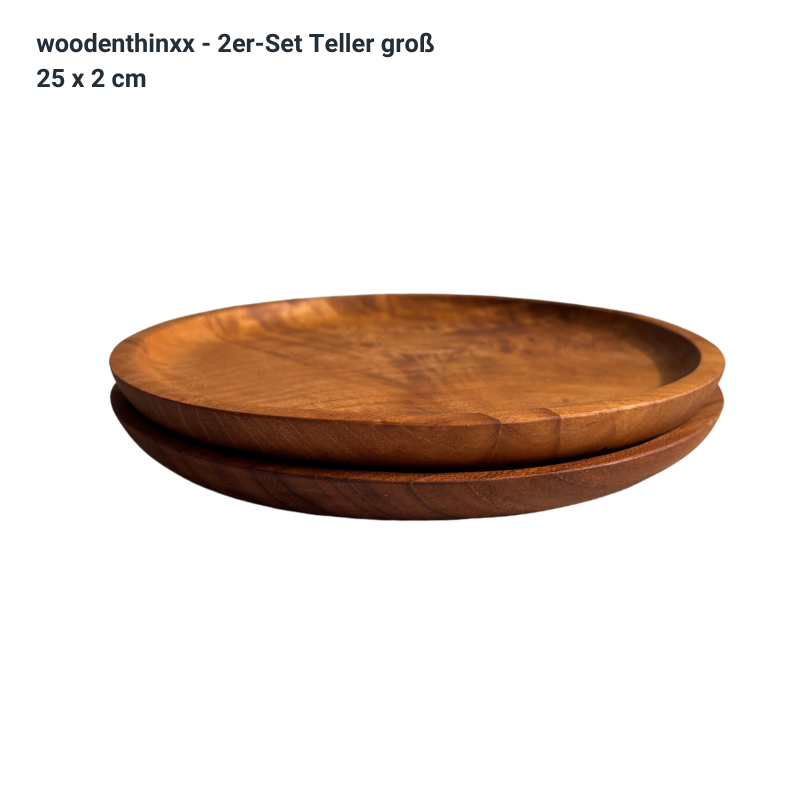 2er-Set Teak Wurzel-Holz Teller groß 25 cm massiv Handmade nachhaltig Woodenthinxx