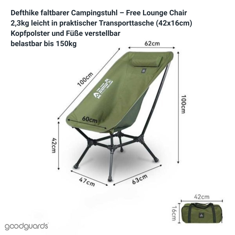 Defthike Free Lounge Chair - faltbarer, ultraleichter Campingstuhl