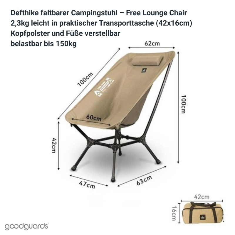 Defthike Free Lounge Chair - faltbarer, ultraleichter Campingstuhl