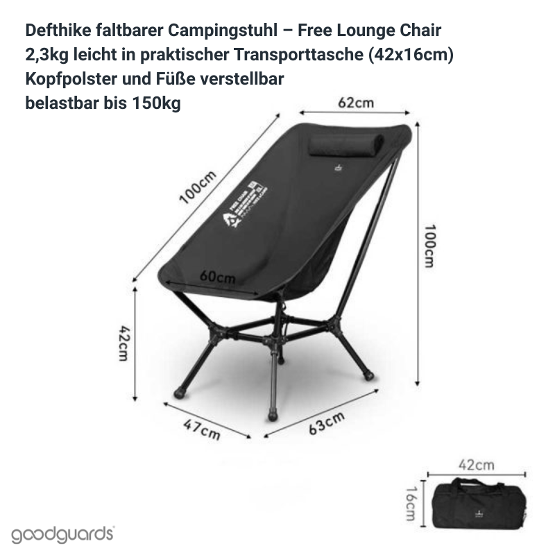 Defthike Free Lounge Chair - faltbarer, ultraleichter Campingstuhl
