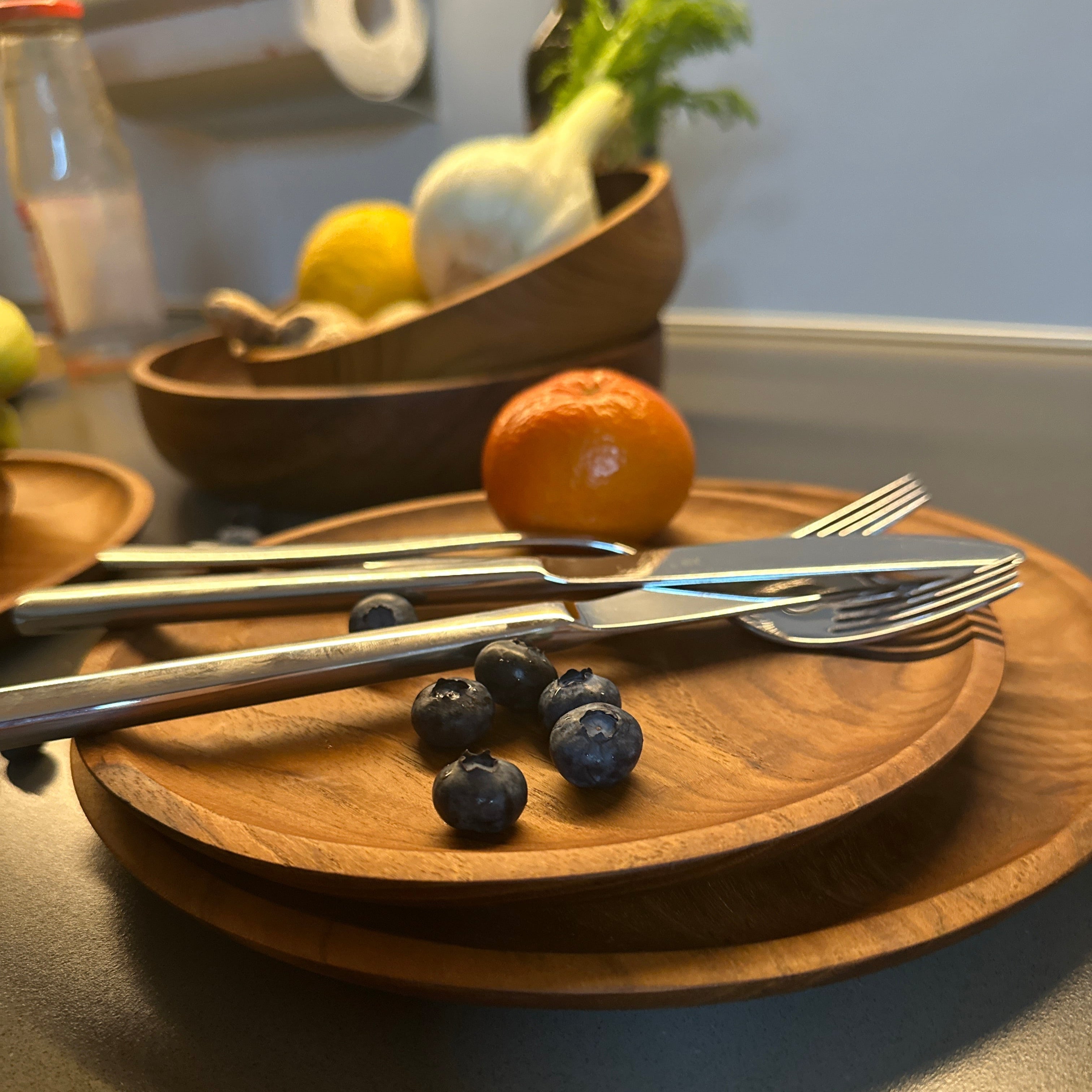 Teller groß 25 cm Teak Wurzel-Holz massiv Handmade nachhaltig Woodenthinxx