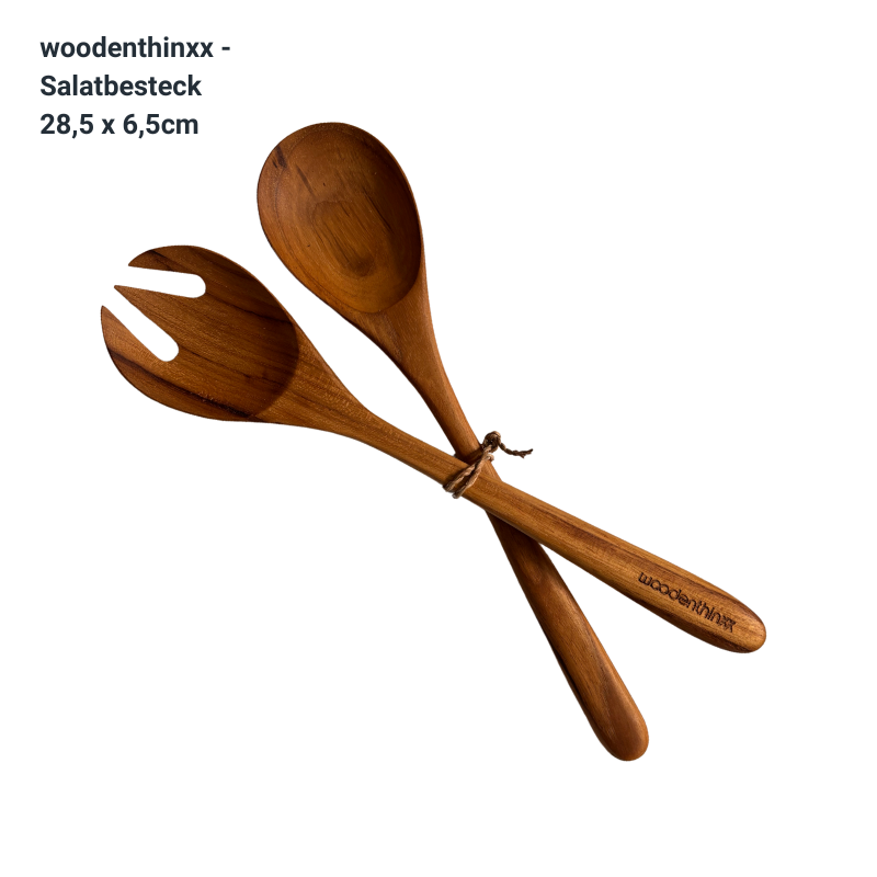 2-teiliges Salatbesteck-Set Handmade aus Teak Wurzel-Holz Woodenthinxx