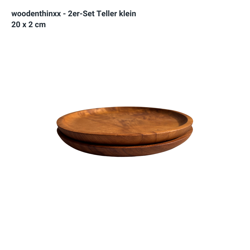 2er-Set Teller 20 cm Teak Wurzel-Holz massiv Handmade nachhaltig Woodenthinxx