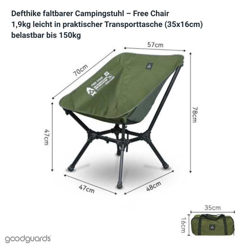 Defthike Free Chair - ultraleichter, faltbarer Campingstuhl