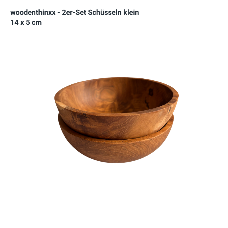 2er-Set massive Teak Wurzel-Holz Salatschüsseln klein Handmade Woodenthinxx