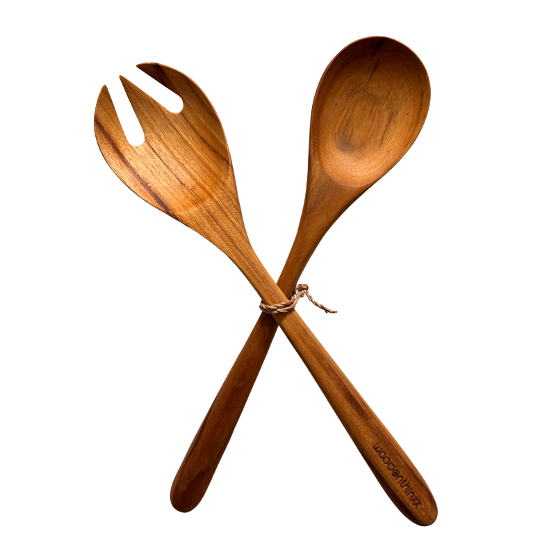 2-Piece Salad Server Set Handmade from Teak Root Wood Woodenthinxx