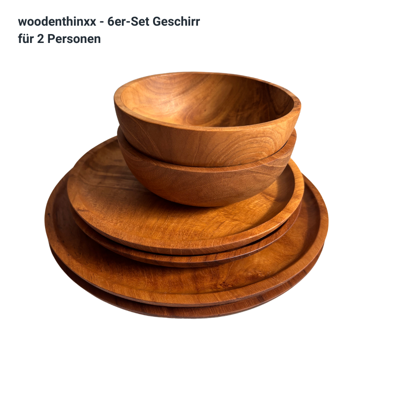 Set of 6 Teak Root Wood Dishes, Small Plate, Large Plate, Small Bowl, Solid Handmade Sustainable Woodenthinxx
