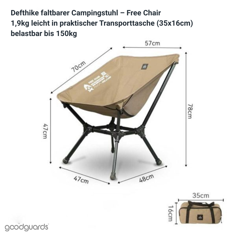Defthike Free Chair - ultraleichter, faltbarer Campingstuhl