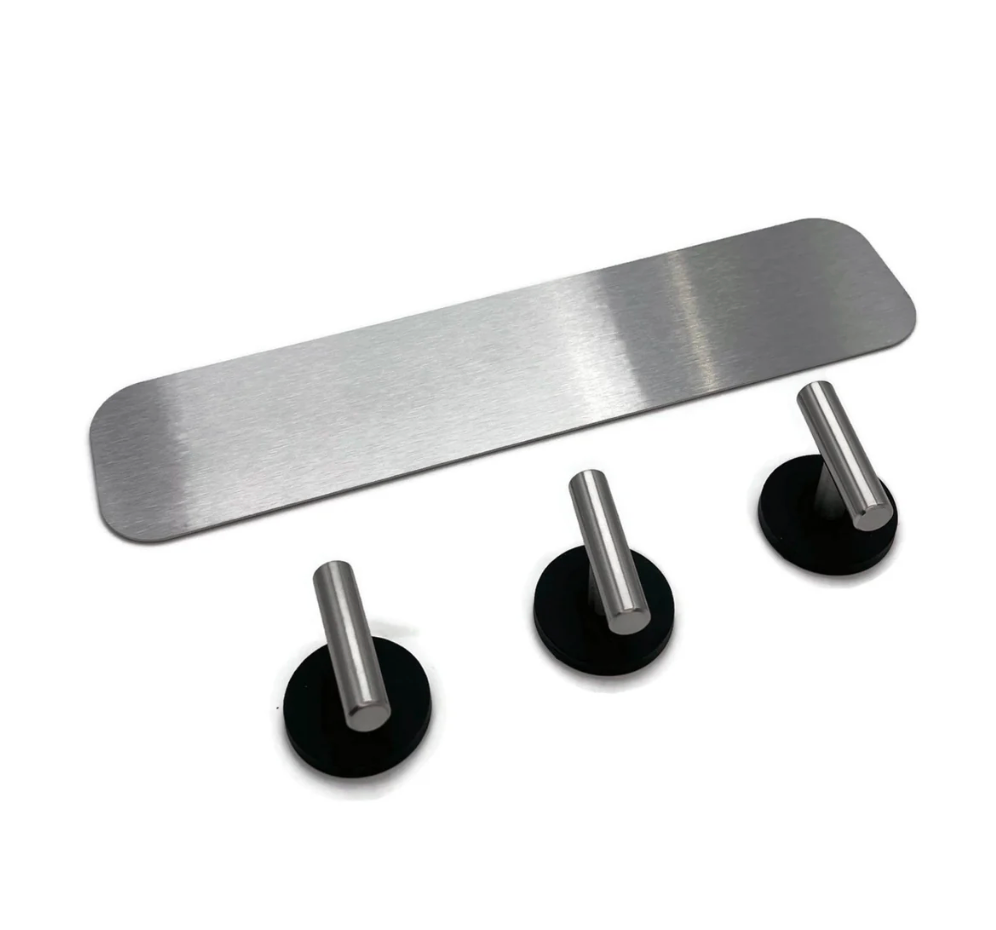 STYYL - 3-piece coat rack strip made of stainless steel magnetic board and 3 magnetic hooks