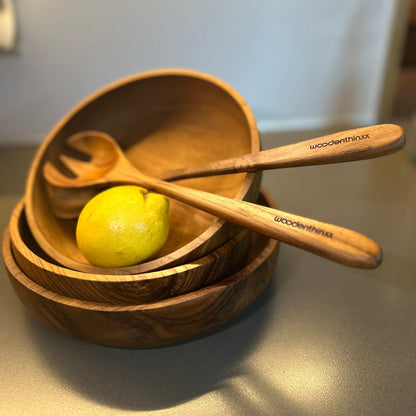 2-teiliges Salatbesteck-Set Handmade aus Teak Wurzel-Holz Woodenthinxx
