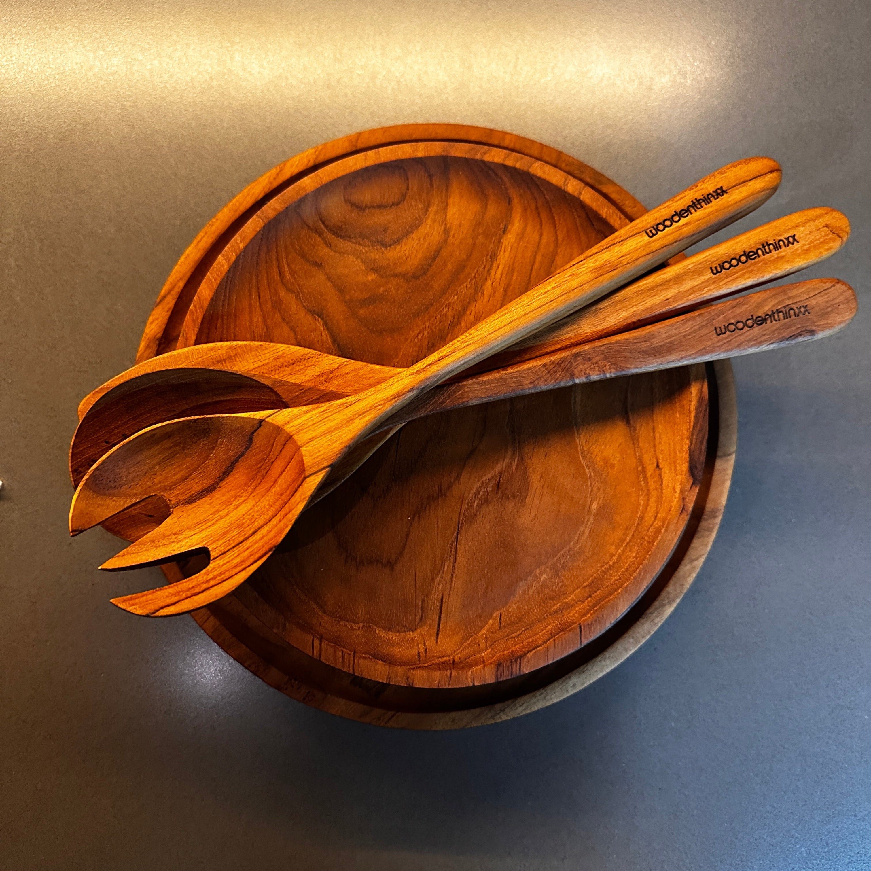 2-Piece Salad Server Set Handmade from Teak Root Wood Woodenthinxx