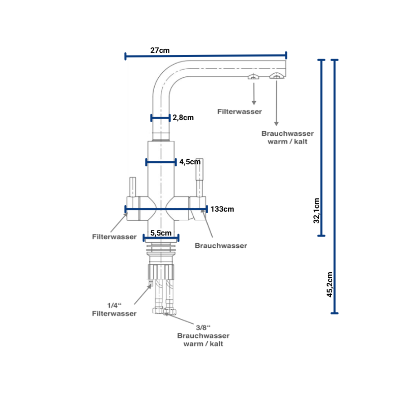 Zapfguard 3 Wege( UVC Wasserhahn) 230V Edelstahl gebürstet